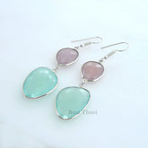 Pink Chalcedony and Aqua Chalcedony Gemstone Earrings 925 Sterling Silver Dangle Earrings